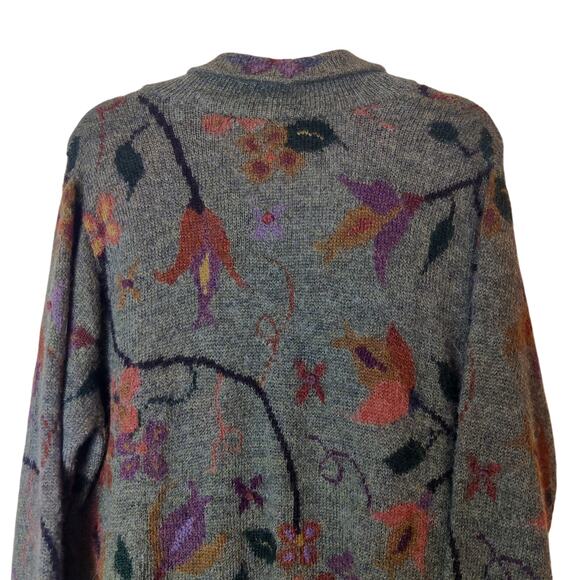 Peruvian Connection 100% Alpaca Green Floral Knit Cozy Cardigan Sweater Large - Picture 5 of 10
